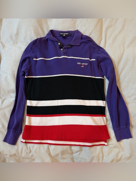 Polo Ralph Lauren Other - Polo by Ralph Lauren Purple Black White Red Striped V-Neck Rugby Sweater